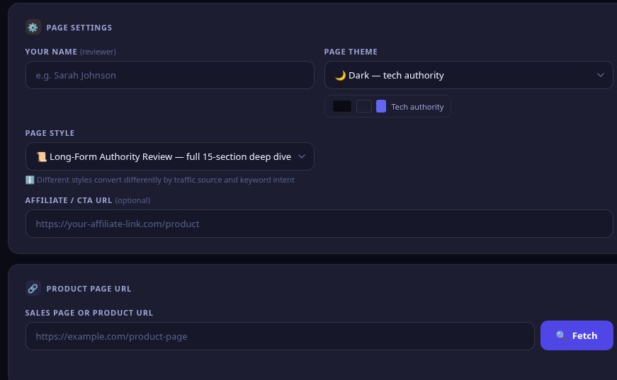 Veriphyit review-page builder settings screen